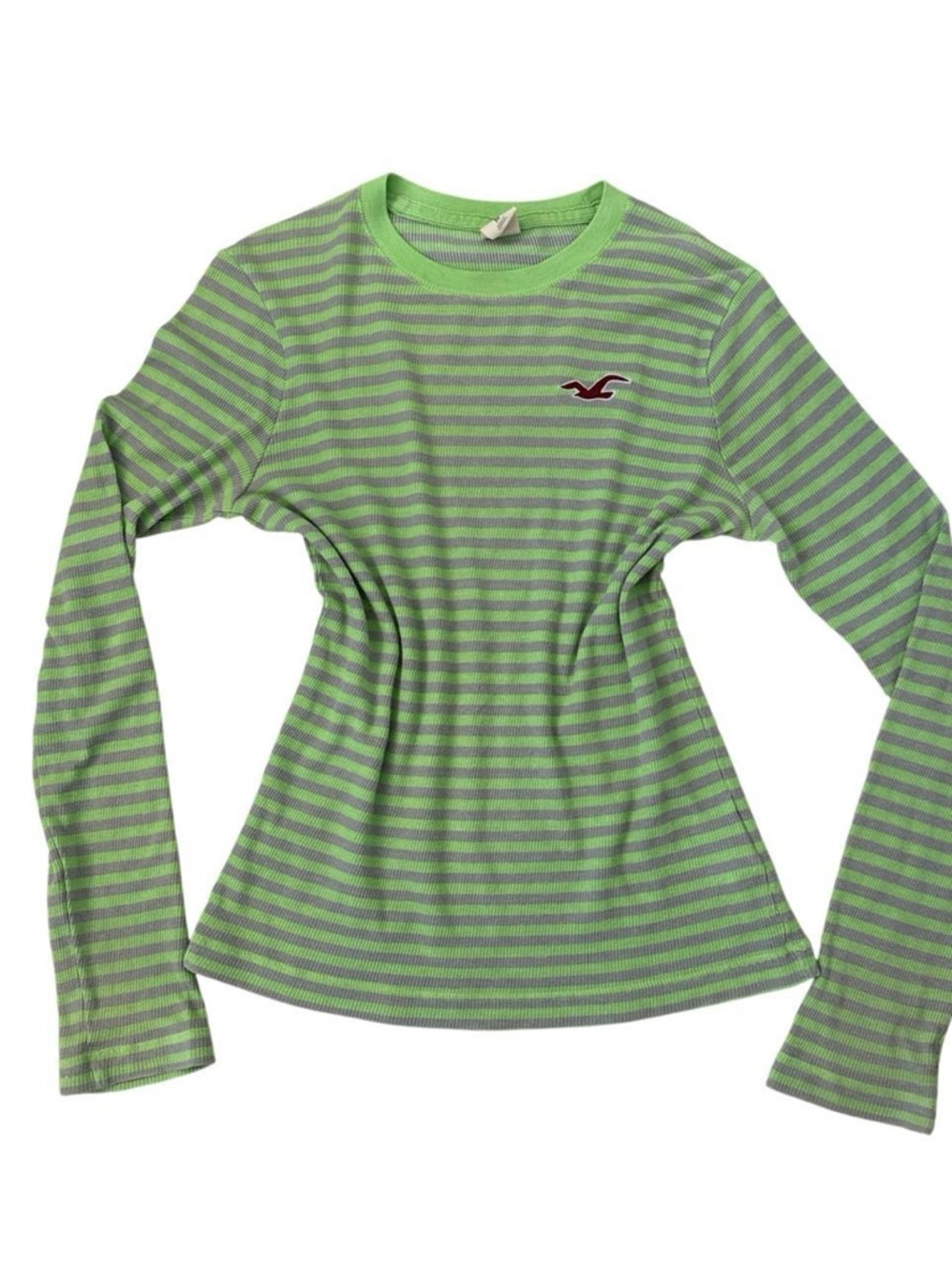 Vintage Green & Gray Striped Knit Hollister Longsleeve Top